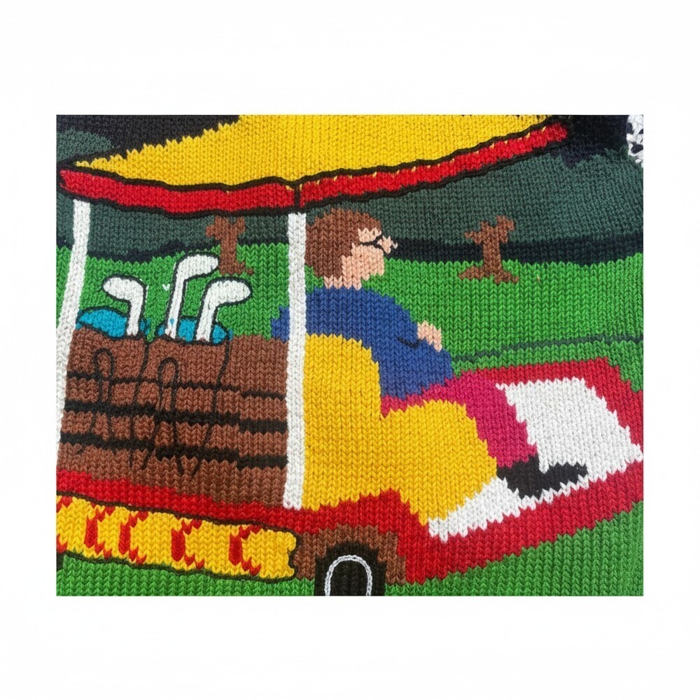 Cotton Salsa Handmade Peru Golf Scene Knit Sweater Vest Vintage Novelty 90s - Picture 9 of 12